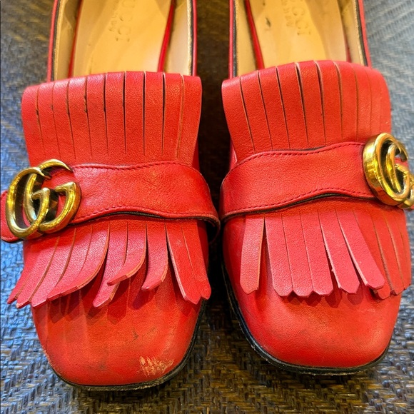 Gucci Women's Vibrant Red Fringe Loafers - Picture 2 of 6